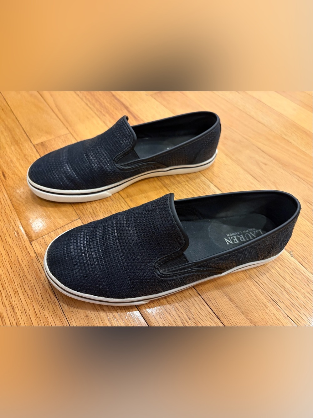 Lauren Ralph Lauren Janis Slip-On Sneakers | Black Faux Straw | Women’s Size 6.5